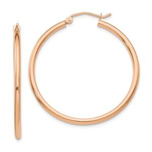 2mm, 14k Rose Gold Polished Round Hoop Earrings, 35mm (1 3/8 Inch)